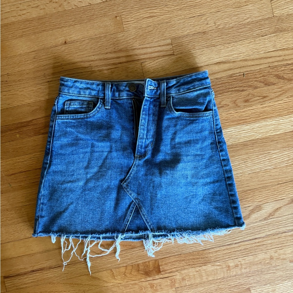 Just Black Denim Skirt with Frayed Hem